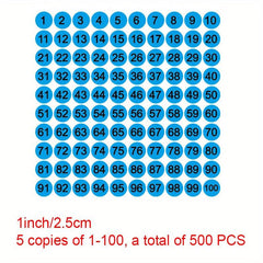 500 25mm Round Numbered 1-100 Digital Labels & Stickers
