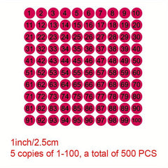 500 25mm Round Numbered 1-100 Digital Labels & Stickers