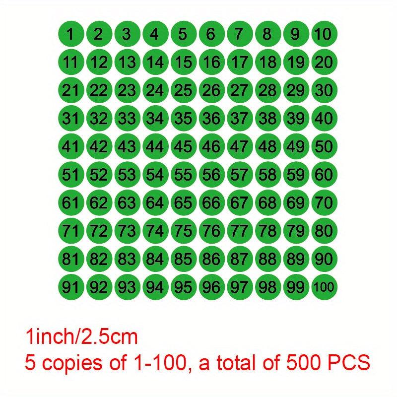 500 25mm Round Numbered 1-100 Digital Labels & Stickers