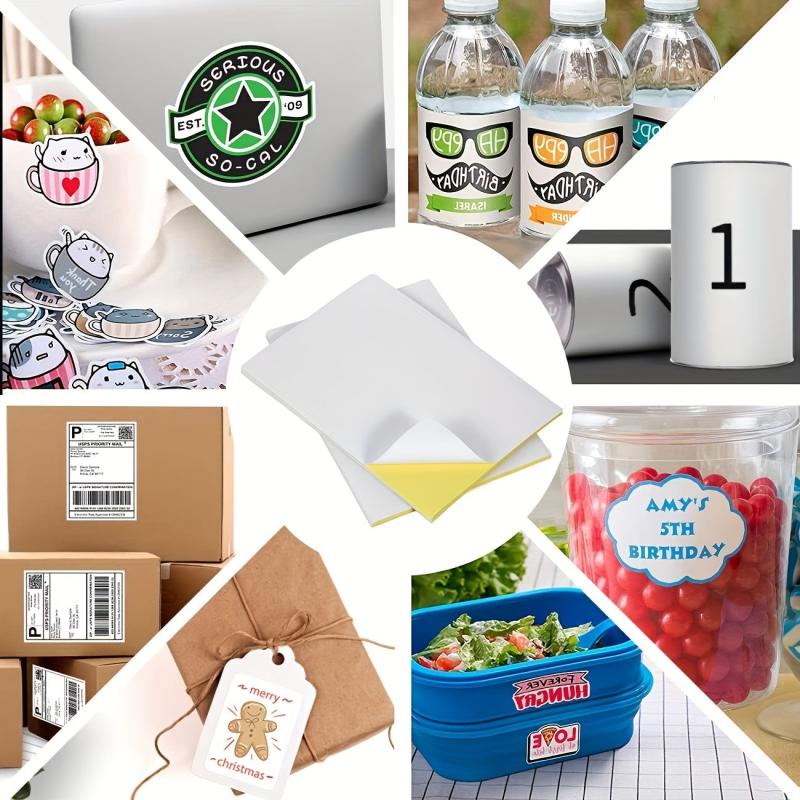 50 Sheets A4 Glossy Sticker & Label Paper for Printers Bright Quick Drying
