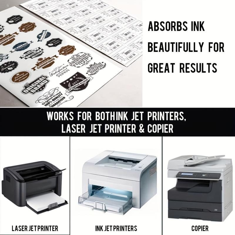 50 Sheets A4 Glossy Sticker & Label Paper for Printers Bright Quick Drying