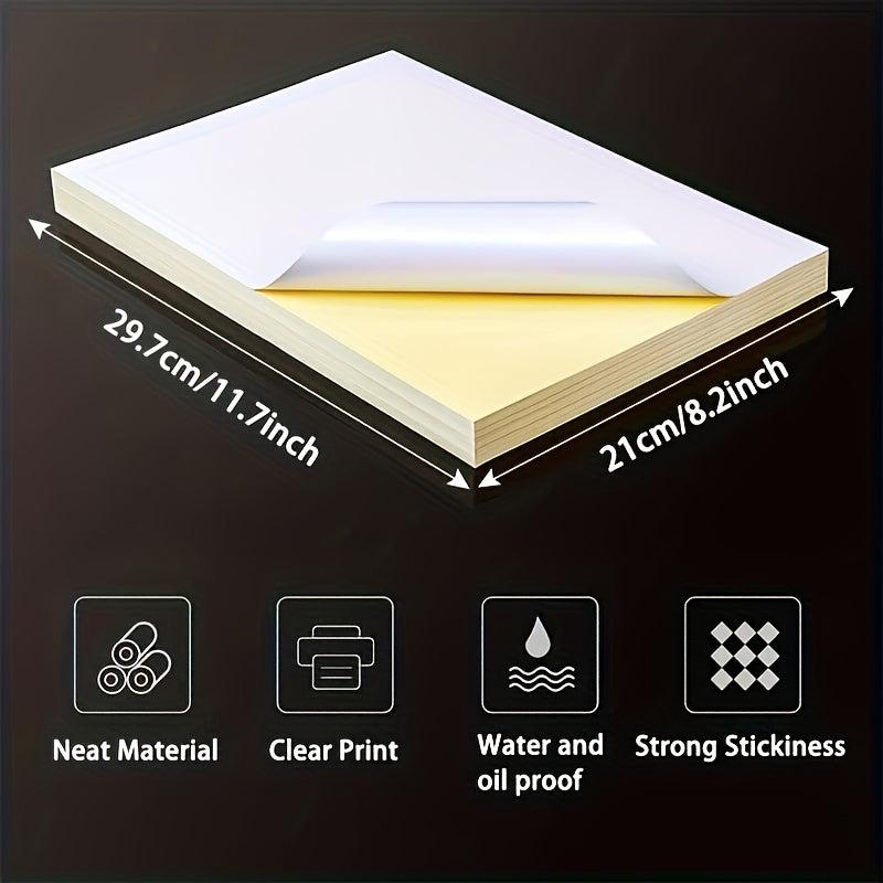 50 Sheets A4 Glossy Sticker & Label Paper for Printers Bright Quick Drying