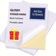 50 Sheets A4 Glossy Sticker & Label Paper for Printers Bright Quick Drying