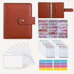 Stylish A7 PU Leather Budget Binder with Cash Envelopes Stickers