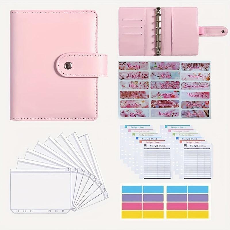 Stylish A7 PU Leather Budget Binder with Cash Envelopes Stickers