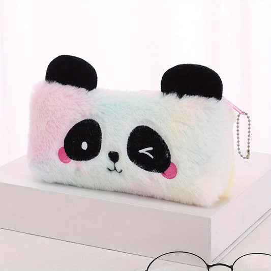 Colorful Plush Panda Pencil Case Bag Storage Pouch With Zipper