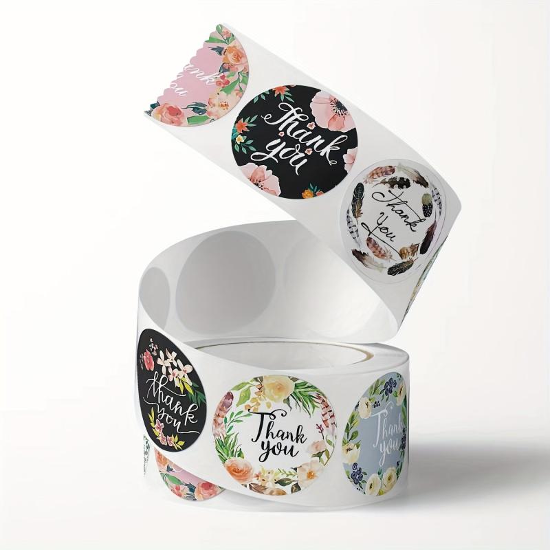 500pcs Thank You Stickers Sealing Labels Round Flowers Multicolor Label Stickers