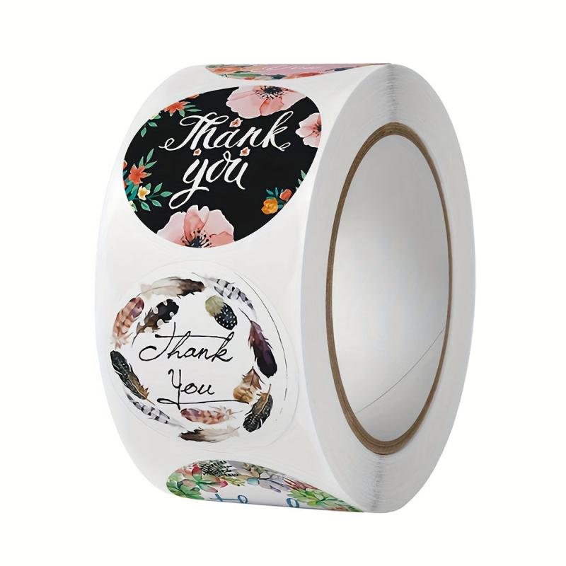 500pcs Thank You Stickers Sealing Labels Round Flowers Multicolor Label Stickers
