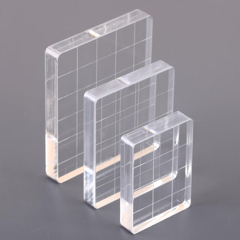 3pcs Acrylic Stamp Handle Stamp Blocks With Grids And Handles