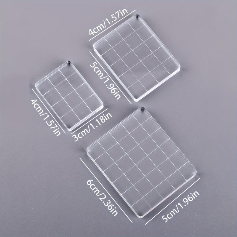 3pcs Acrylic Stamp Handle Stamp Blocks With Grids And Handles