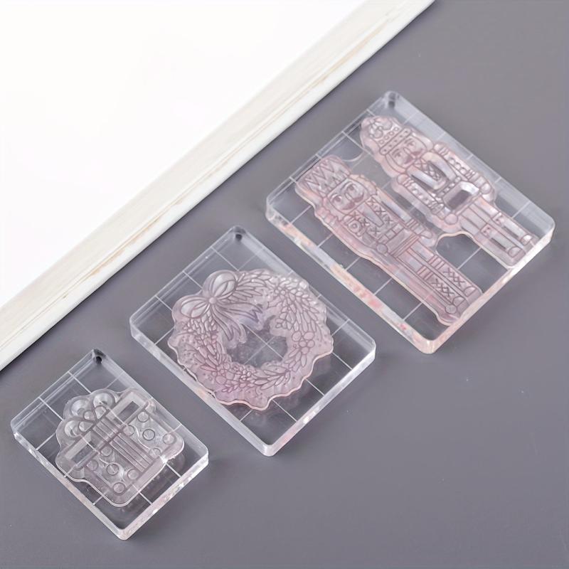 3pcs Acrylic Stamp Handle Stamp Blocks With Grids And Handles