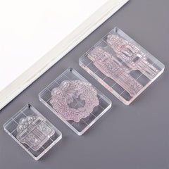 3pcs Acrylic Stamp Handle Stamp Blocks With Grids And Handles