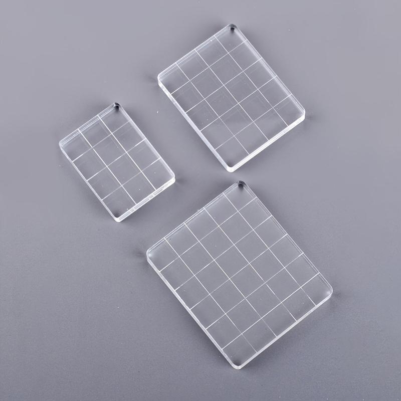 3pcs Acrylic Stamp Handle Stamp Blocks With Grids And Handles