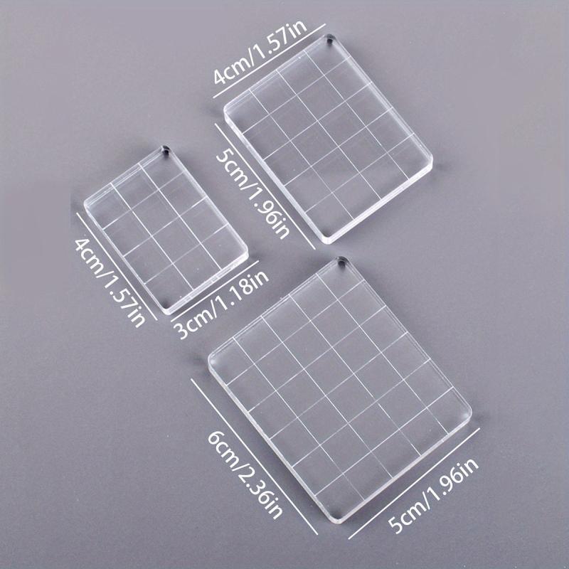 3pcs Acrylic Stamp Handle Stamp Blocks With Grids And Handles