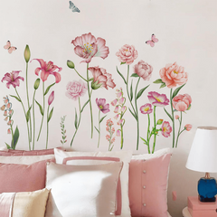 4pcs Flowers Wall Sticker Vinyl Removable Plant Decals Self-adhesive Stickers