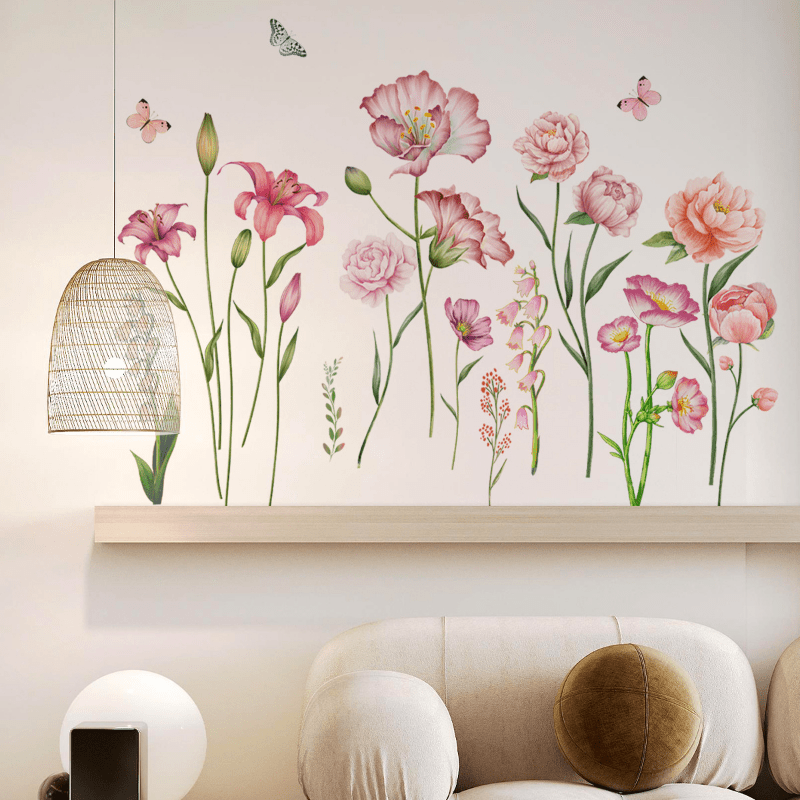 4pcs Flowers Wall Sticker Vinyl Removable Plant Decals Self-adhesive Stickers