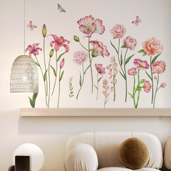 4pcs Flowers Wall Sticker Vinyl Removable Plant Decals Self-adhesive Stickers
