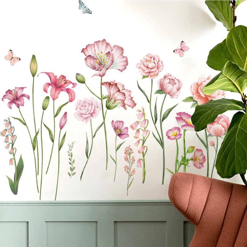 4pcs Flowers Wall Sticker Vinyl Removable Plant Decals Self-adhesive Stickers