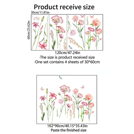 4pcs Flowers Wall Sticker Vinyl Removable Plant Decals Self-adhesive Stickers