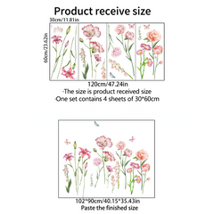 4pcs Flowers Wall Sticker Vinyl Removable Plant Decals Self-adhesive Stickers