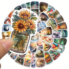 50pcs Micro World In Bottle Cartoon Sticker Illustration Waterproof Stickers