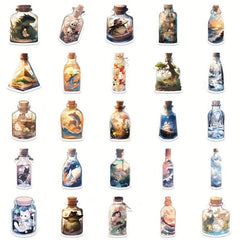 50pcs Micro World In Bottle Cartoon Sticker Illustration Waterproof Stickers