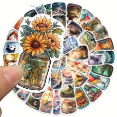 50pcs Micro World In Bottle Cartoon Sticker Illustration Waterproof Stickers
