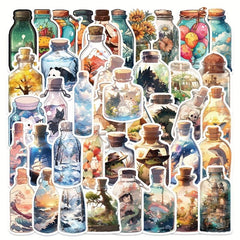 50pcs Micro World In Bottle Cartoon Sticker Illustration Waterproof Stickers