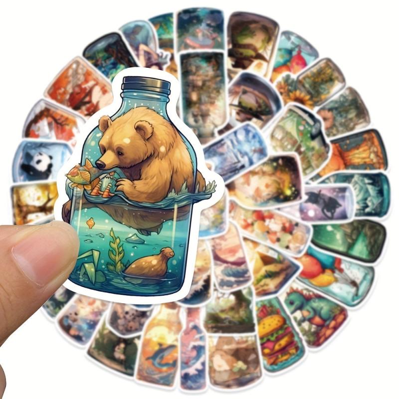 50pcs Micro World In Bottle Cartoon Sticker Illustration Waterproof Stickers