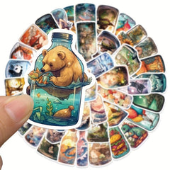 50pcs Micro World In Bottle Cartoon Sticker Illustration Waterproof Stickers