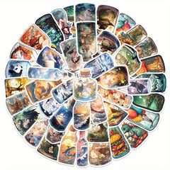 50pcs Micro World In Bottle Cartoon Sticker Illustration Waterproof Stickers