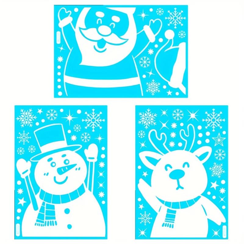 3pcs Snow Man Snowflake Stickers Xmas Party Decor