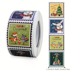 500 Christmas Square Sticker 1.5x1.5 Inches Self-adhesive Decoration