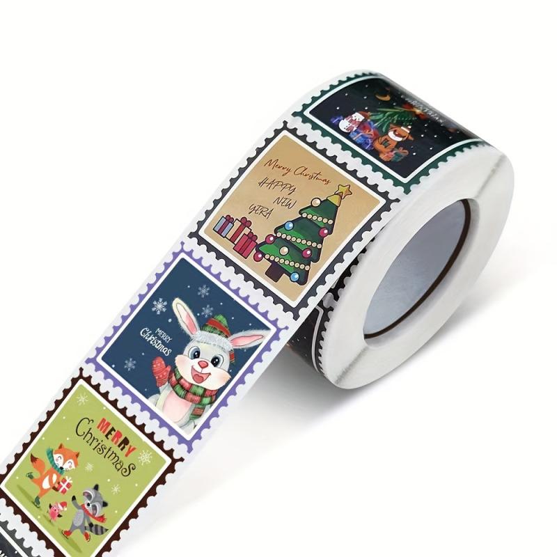 500 Christmas Square Sticker 1.5x1.5 Inches Self-adhesive Decoration