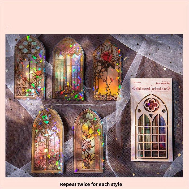 10pcs Glass Flower Window Retro Decoration Stickers