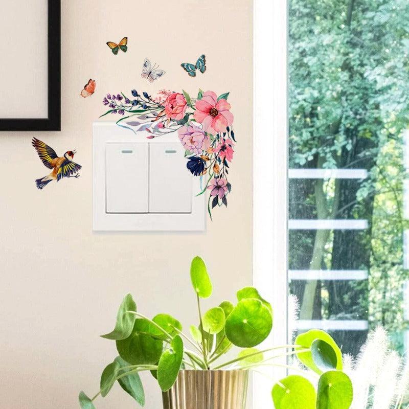 Flowers Bird Butterflies Wall Stickers Self adhesive PVC Removable Decor