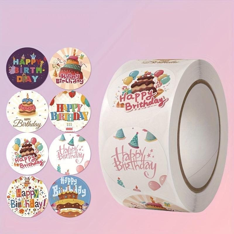 500 Birthday Stickers Roll - 8 Styles - Sealing Decorations