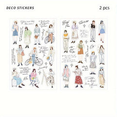 2 Sheets PET Waterproof Stickers Girl Dressing DIY Notebook Material Stickers