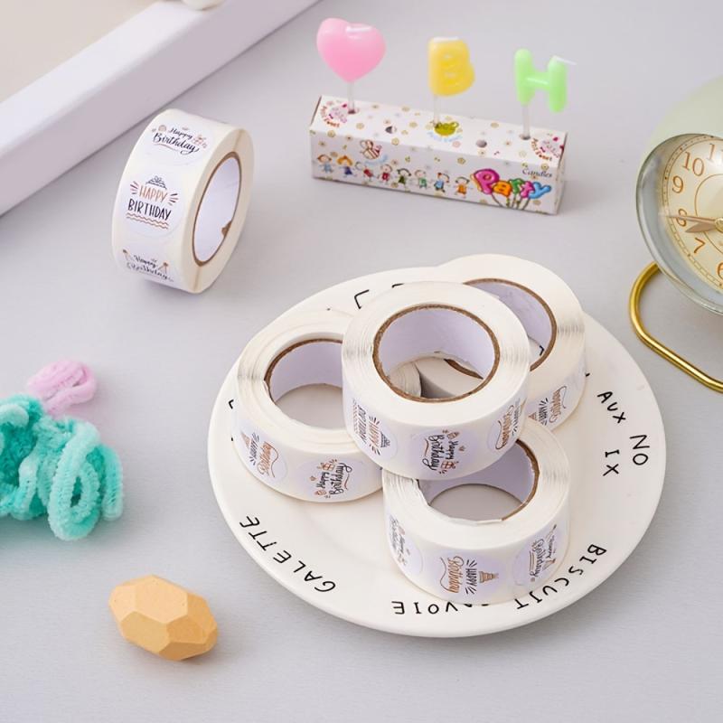 500pcs Happy Birthday Stickers Roll - Gift Wrapping DIY Materials