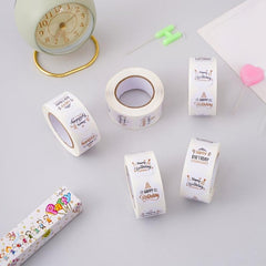 500pcs Happy Birthday Stickers Roll - Gift Wrapping DIY Materials