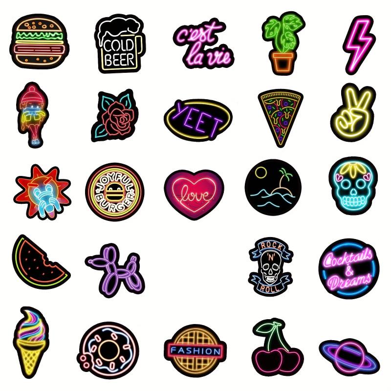 50pcs Neon Pattern Waterproof Stickers Water Bottles Laptop Scrapbook Luggage
