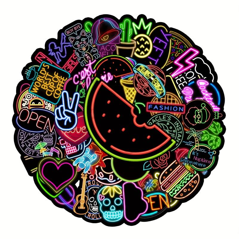 50pcs Neon Pattern Waterproof Stickers Water Bottles Laptop Scrapbook Luggage