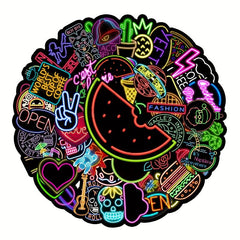 50pcs Neon Pattern Waterproof Stickers Water Bottles Laptop Scrapbook Luggage