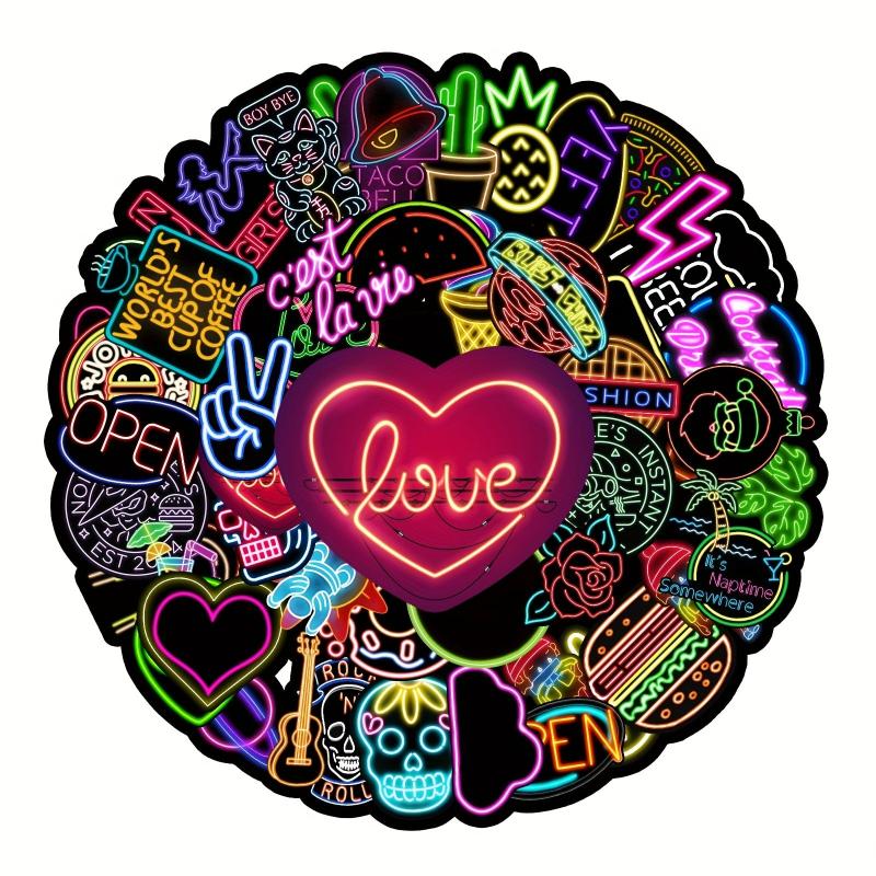 50pcs Neon Pattern Waterproof Stickers Water Bottles Laptop Scrapbook Luggage