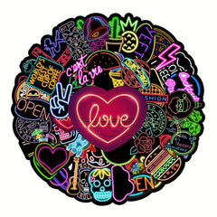 50pcs Neon Pattern Waterproof Stickers Water Bottles Laptop Scrapbook Luggage