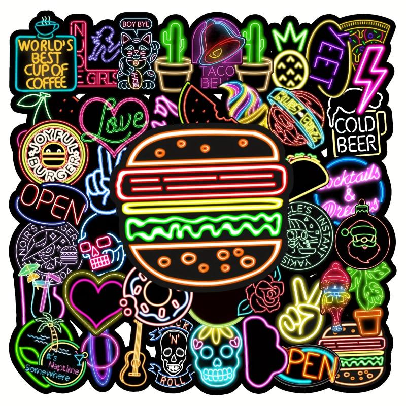 50pcs Neon Pattern Waterproof Stickers Water Bottles Laptop Scrapbook Luggage