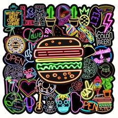 50pcs Neon Pattern Waterproof Stickers Water Bottles Laptop Scrapbook Luggage