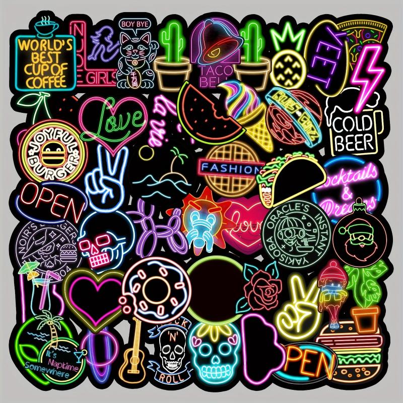 50pcs Neon Pattern Waterproof Stickers Water Bottles Laptop Scrapbook Luggage