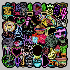 50pcs Neon Pattern Waterproof Stickers Water Bottles Laptop Scrapbook Luggage