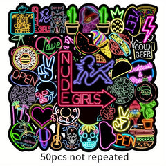 50pcs Neon Pattern Waterproof Stickers Water Bottles Laptop Scrapbook Luggage